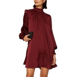 Adam Lippes Charmeuse Dress Ruffle Neck Burgundy 2